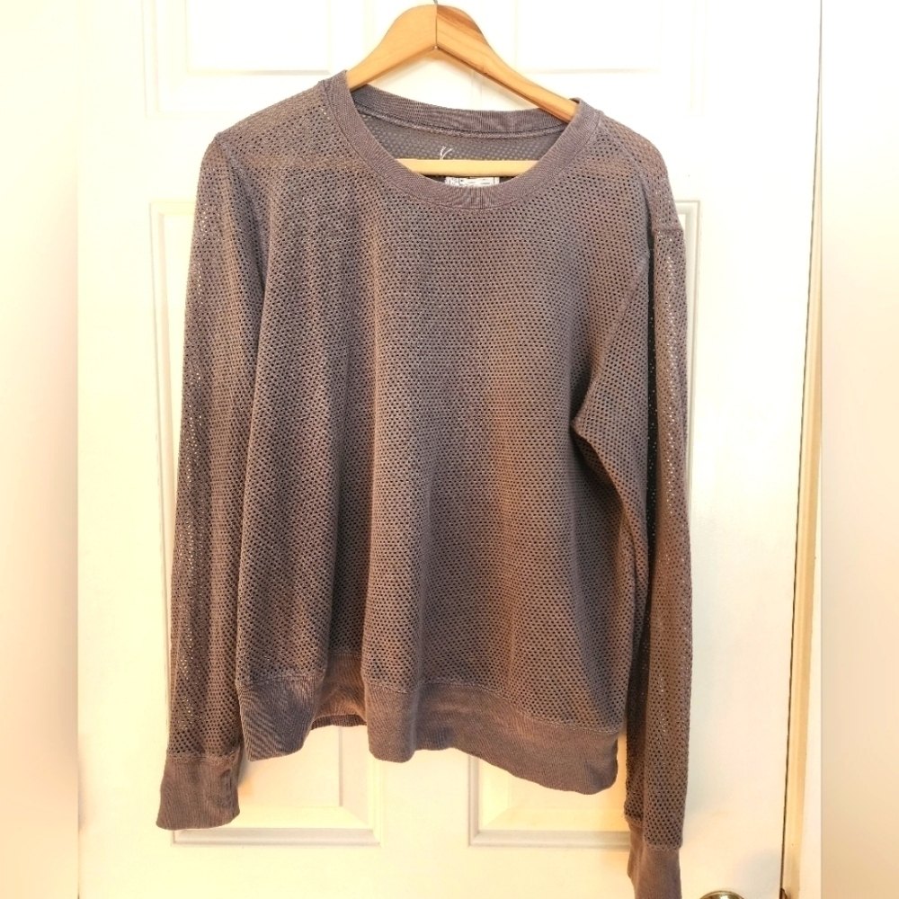 Current Elliott shrunken jogger top size 2 taupe long sleeve mesh cotton